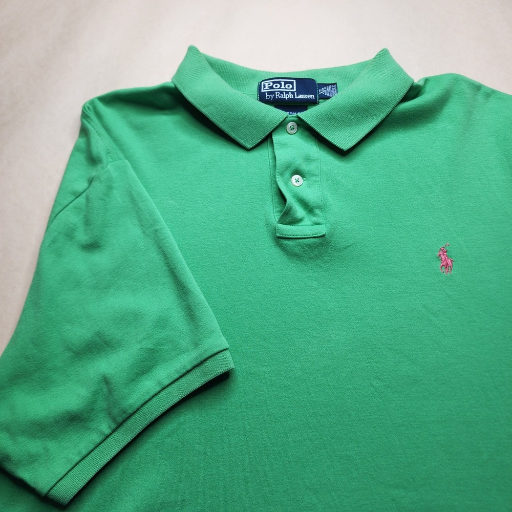 Polo Ralph Lauren Mens XL Green Custom Fit‎ Pink Pony Pique Short Sleeve Shirt